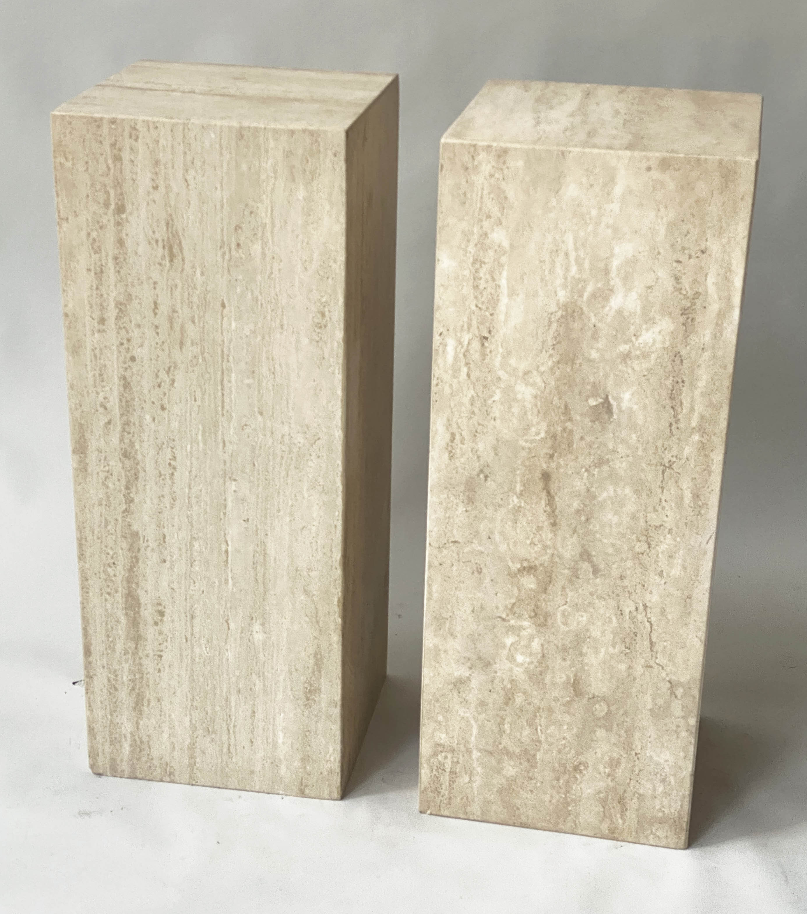 PEDESTALS, a pair, 1970s Italian travertine marble, 35cm x 35cm x 90cm H. - Bild 11 aus 14