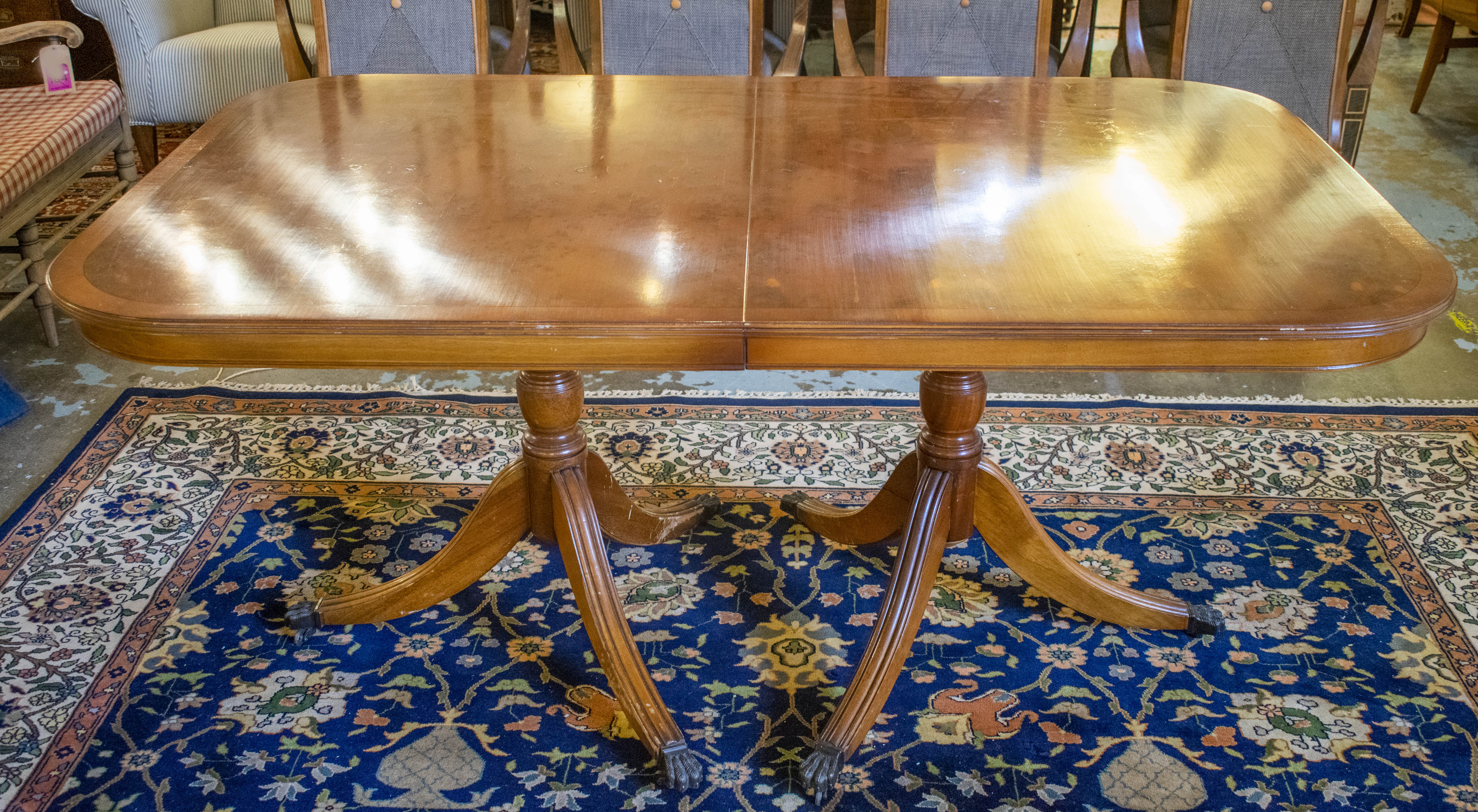 DINING TABLE, 76cm H x 100cm x 162cm L, 268cm extended, Georgian style yewwood with two extra leaves