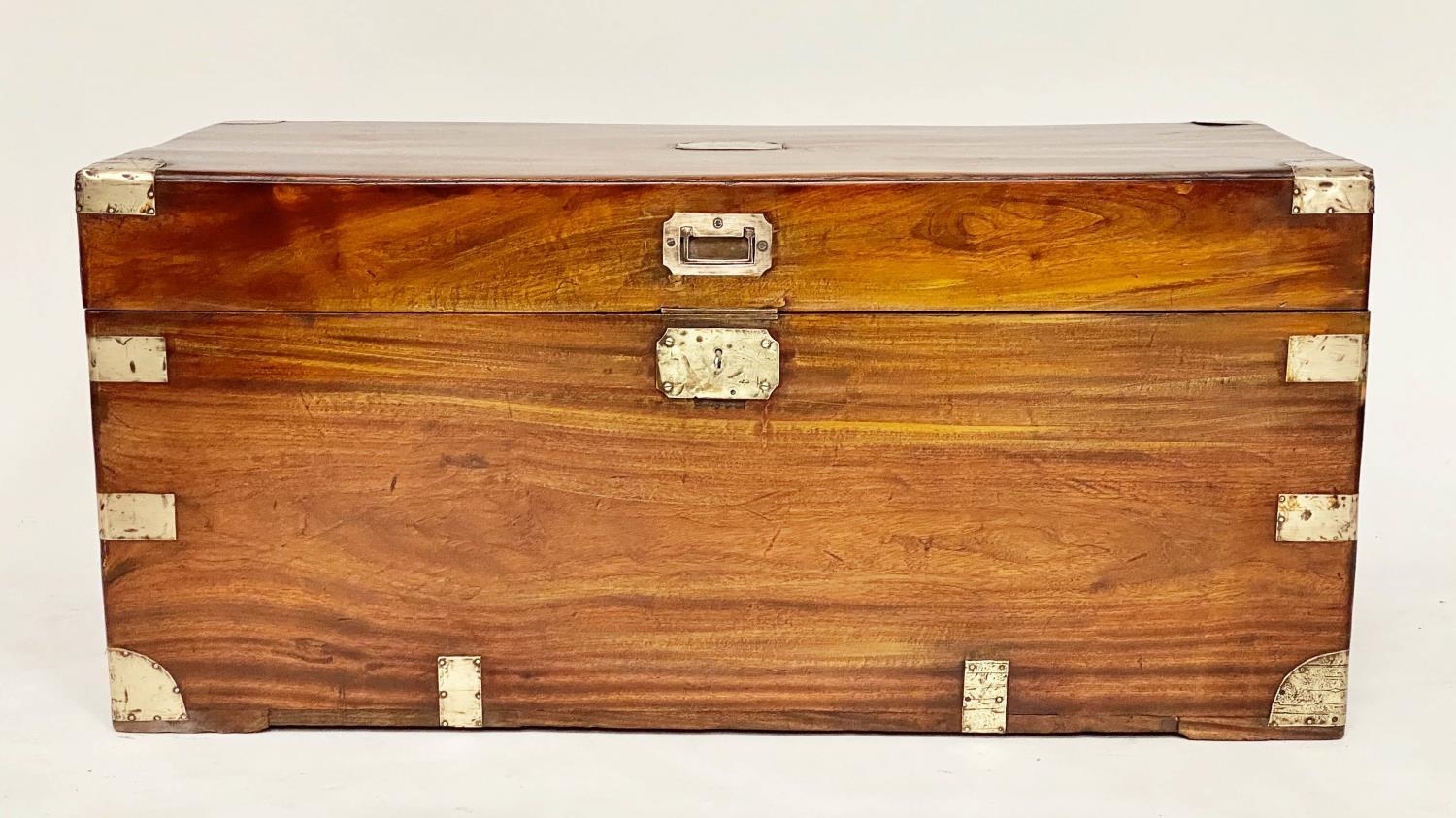 TRUNK, 99cm x 45cm H x 48cm D, 19th century Chinese export, camphorwood and brass bound with