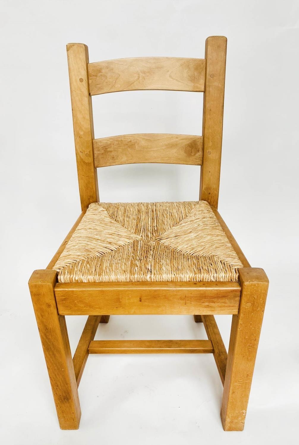 DINING CHAIRS, a set of six vintage beech with woven rush seats. (6) - Bild 4 aus 6