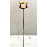 MUSIC STAND, 95cm lowest to 138cm max highest, Edwardian, brass and height adjustable.
