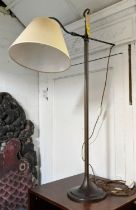 BESSELINK & JONES STANDARD LAMP, bronze effect, adjustable column, yellow shade, 110cm H.