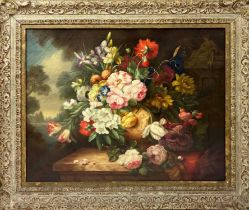 K BARTLE (20th century British) Still Life with Flowers, oil on canvas, 72cm x 60cm, framed and