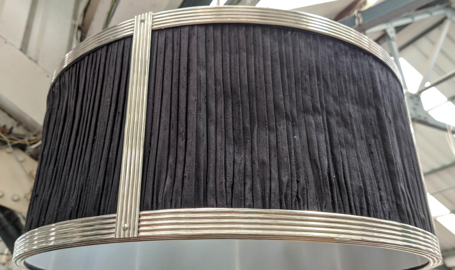 CHARLES EDWARDS SMALL SILK DRUM SHADE LIGHT, 85cm drop approx. - Image 3 of 3