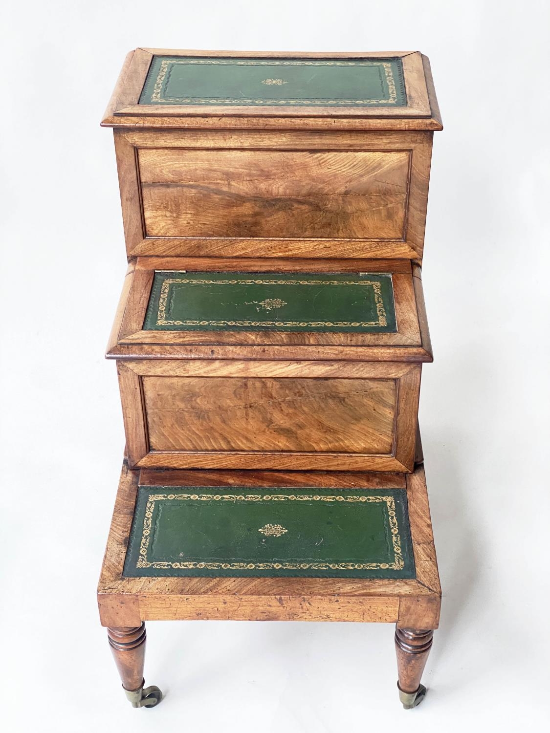 LIBRARY BED STEPS, early 19th century mahogany with three tooled leather tread steps, 70cm H x - Bild 3 aus 6