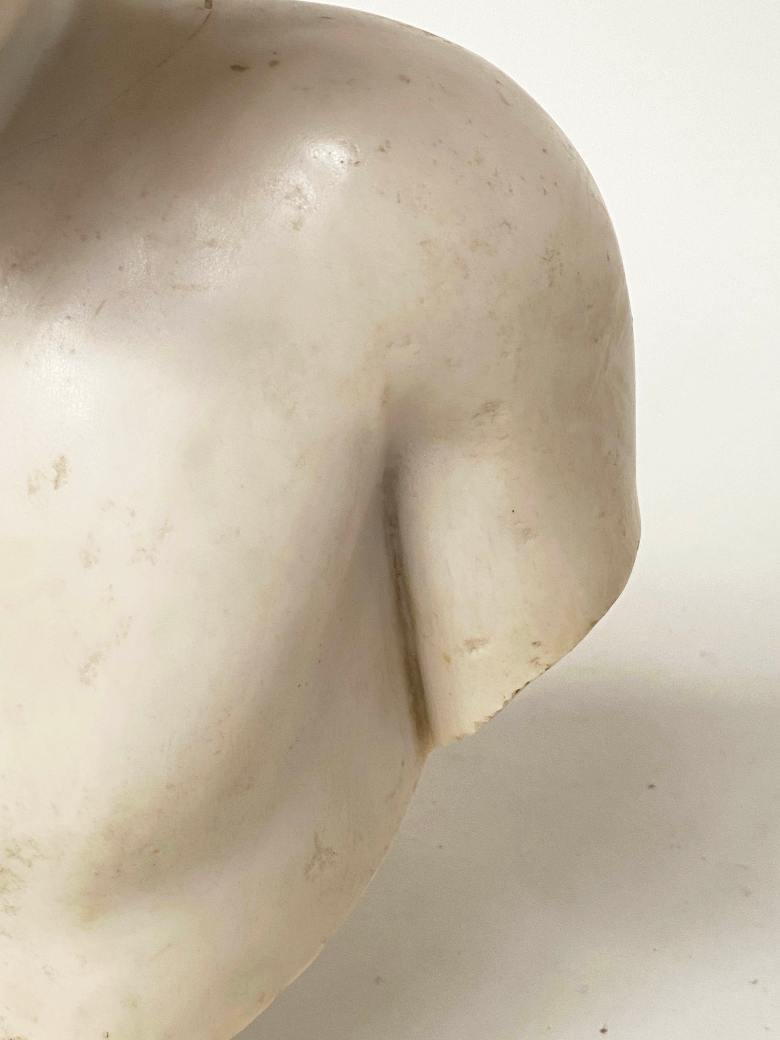 MARBLE BUST, white marble of a young man on circular plinth, 43cm H. - Image 8 of 10