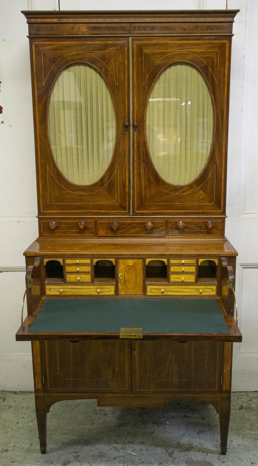 SECRETAIRE CABINET, 190cm H x 87cm W x 49cm D, George III mahogany and satinwood, circa 1800, with - Bild 3 aus 10