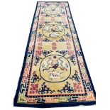 ANTIQUE CHINESE PEKING RUNNER, 216cm x 76cm.