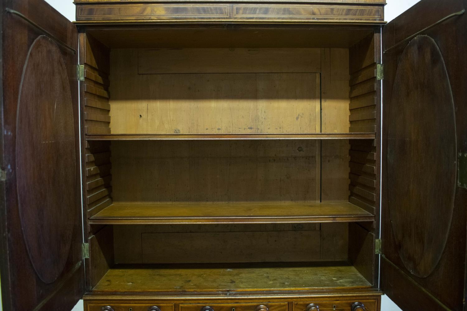 SECRETAIRE CABINET, 190cm H x 87cm W x 49cm D, George III mahogany and satinwood, circa 1800, with - Bild 6 aus 10