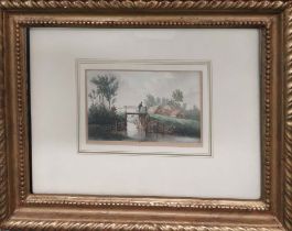 JOHN VARLEY (1778-1842), British Landscape water colour, 16cm x 10cm, framed and signed.