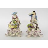 BOW PORCELAIN FIGURES, late 18th century Rococo, a lady with a basket of flowers and a gentleman