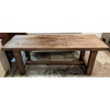 REFECTORY TABLE, late 19th/early 20th century, beech, raised on square legs, square stretchers.