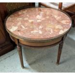 LOW BOUILLOTTE TABLE, 53cm H x 69cm, Louis XVI style cherrywood with circular brass galleried marble