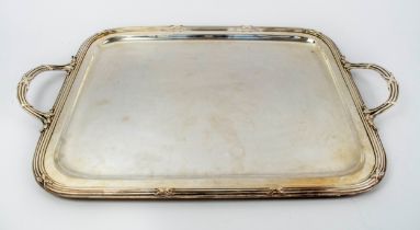 SERVING TRAY, white metal, Neo Classical ribbon pattern design indistinctly marked to bottom edge,