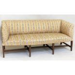 SOFA, George III design mahogany with Regency 'milk' stripe upholstery and stretchered supports,