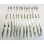 NORWEGIAN SILVER CUTLERY, stamped 1830S, twelve knifes and forks, approx weight 840 gr. (24)