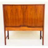 AH MCINTOSH & CO CABINET, 104cm x 46cm x 111cm, 1960s figured rosewood with two panel doors above