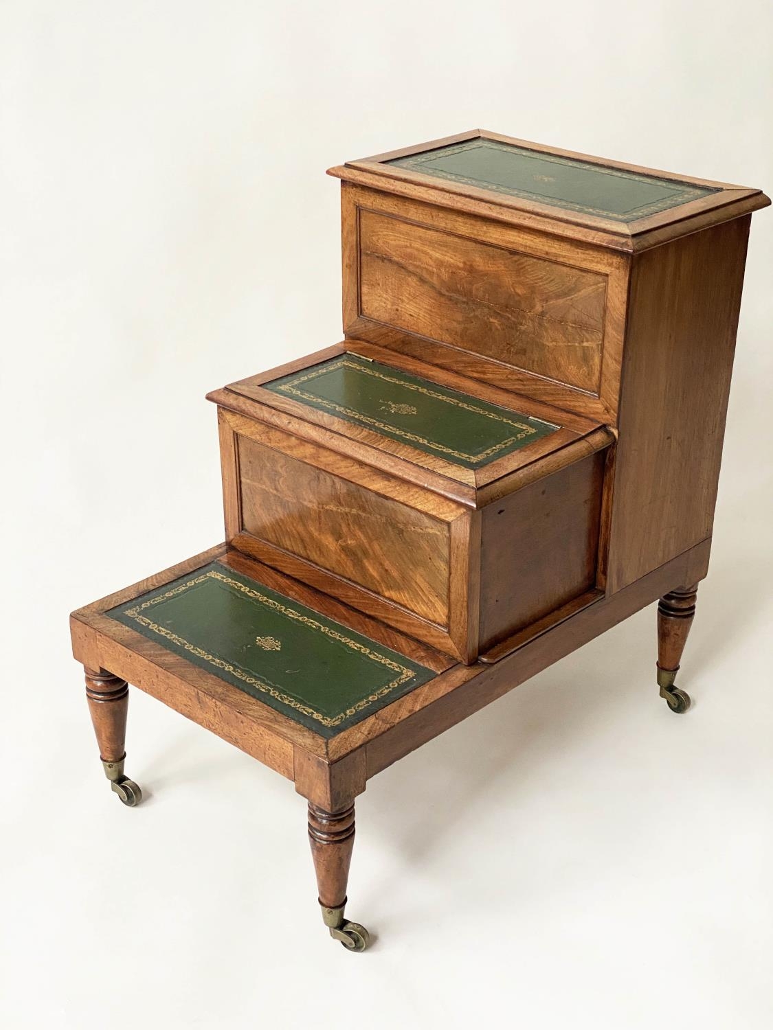 LIBRARY BED STEPS, early 19th century mahogany with three tooled leather tread steps, 70cm H x - Bild 4 aus 6