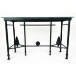 CONSOLE TABLE, in the manner of Diego Giacometti, wrought iron base with rectangular glass top, 80cm