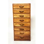 BANK OF DRAWERS, early 20th century English oak with eight drawers, 48cm x 38cm x 105cm H.