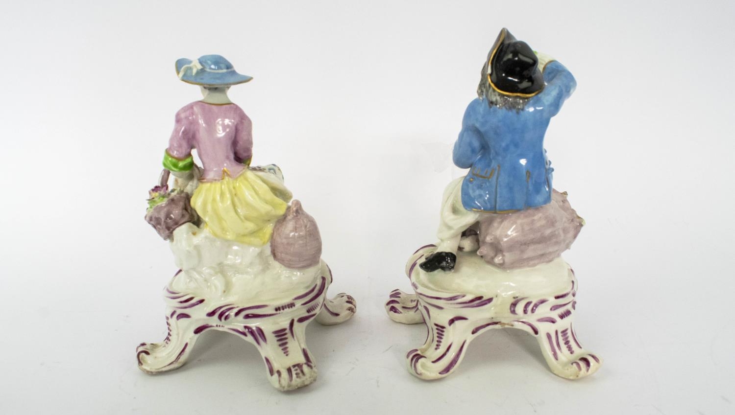 BOW PORCELAIN FIGURES, late 18th century Rococo, a lady with a basket of flowers and a gentleman - Image 5 of 6