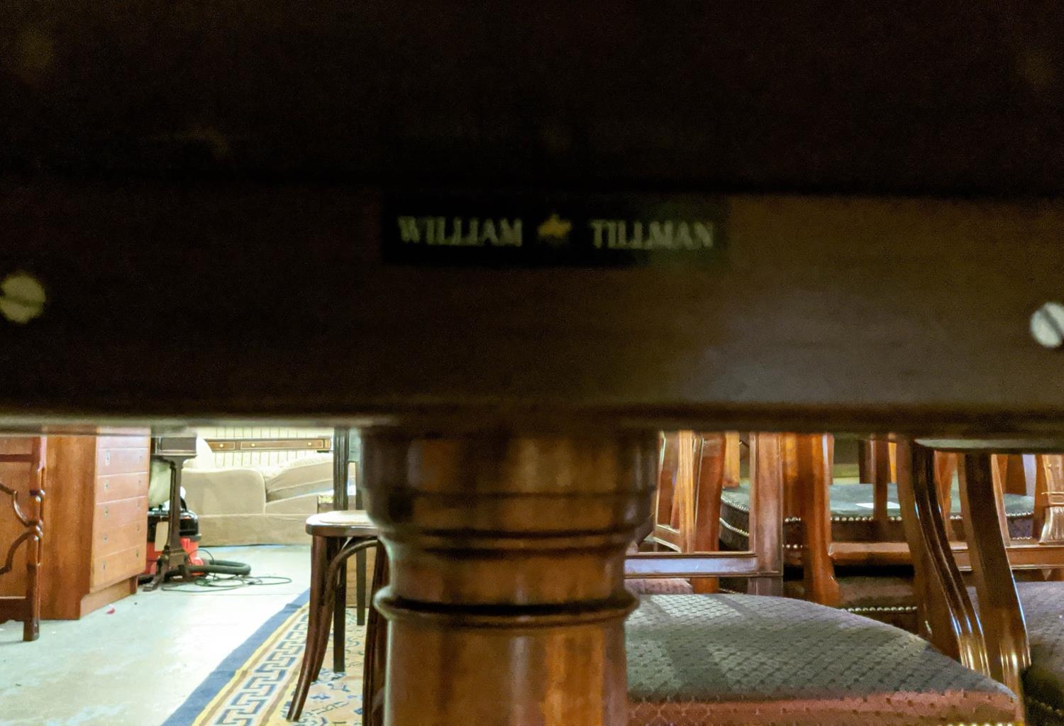 WILLIAM TILLMAN EXTENDABLE DINING TABLE, Georgian style mahogany with two leaves, double pedestal, - Image 7 of 8