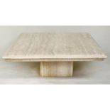 COFFEE TABLE, Italian 1970s, square travertine marble on plinth base, 107cm x 107cm x 43cm H.