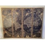 QUADRAPTYCH MAP OF THE WORLD, each panel 60cm wide, 180cm high, total length 240cm. (4)