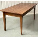 FARMHOUSE TABLE, 19th century French planked cherrywood rectangular with square tapering supports,