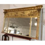 OVERMANTEL, 90cm H x 148cm, Regency giltwood and gesso with chariot frieze above triple bevelled