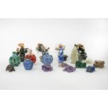COLLECTION OF CHINESE SNUFF BOTTLES AND FIGURES, including red and green overlay glass, a