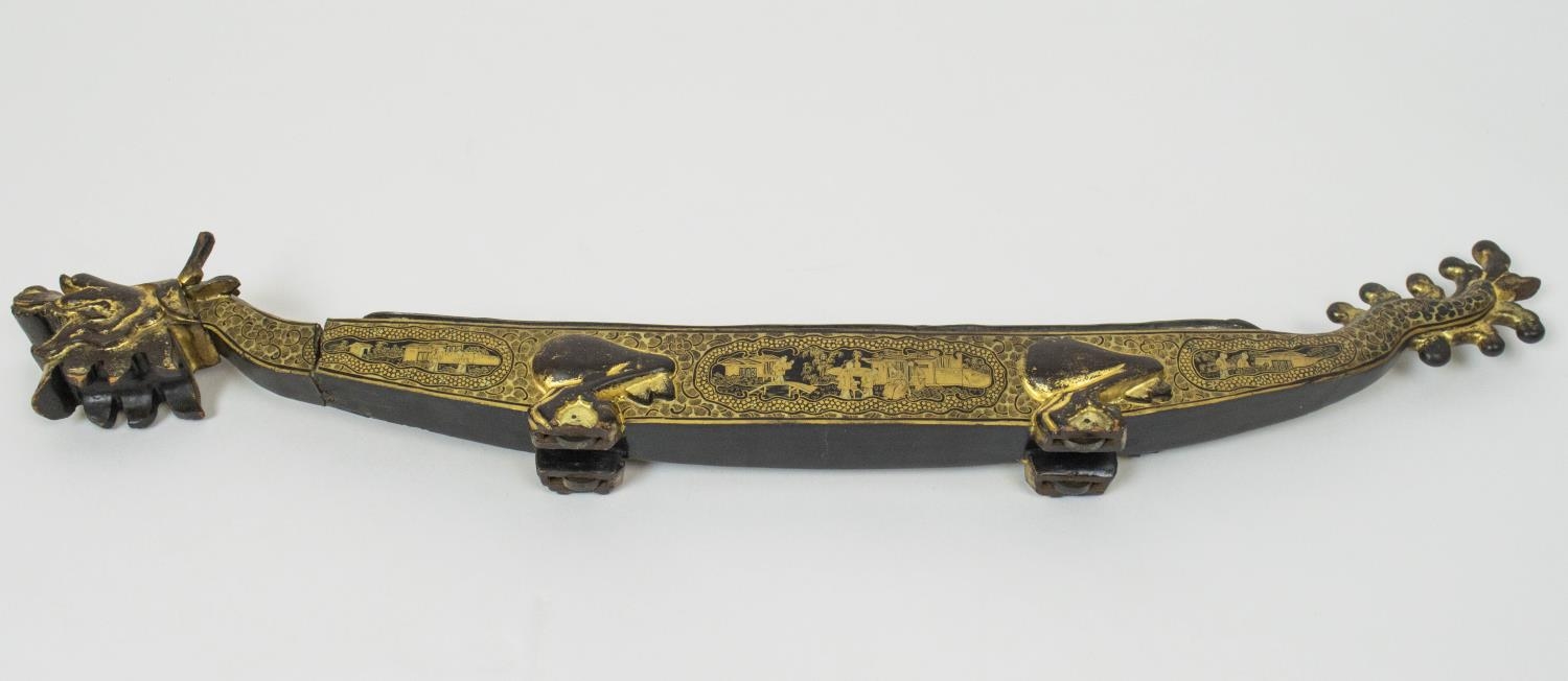 CHINESE DRAGON BOAT INCENSE TIME KEEPER/BURNER, black and gilt 19th century export lacquer, a - Image 4 of 16