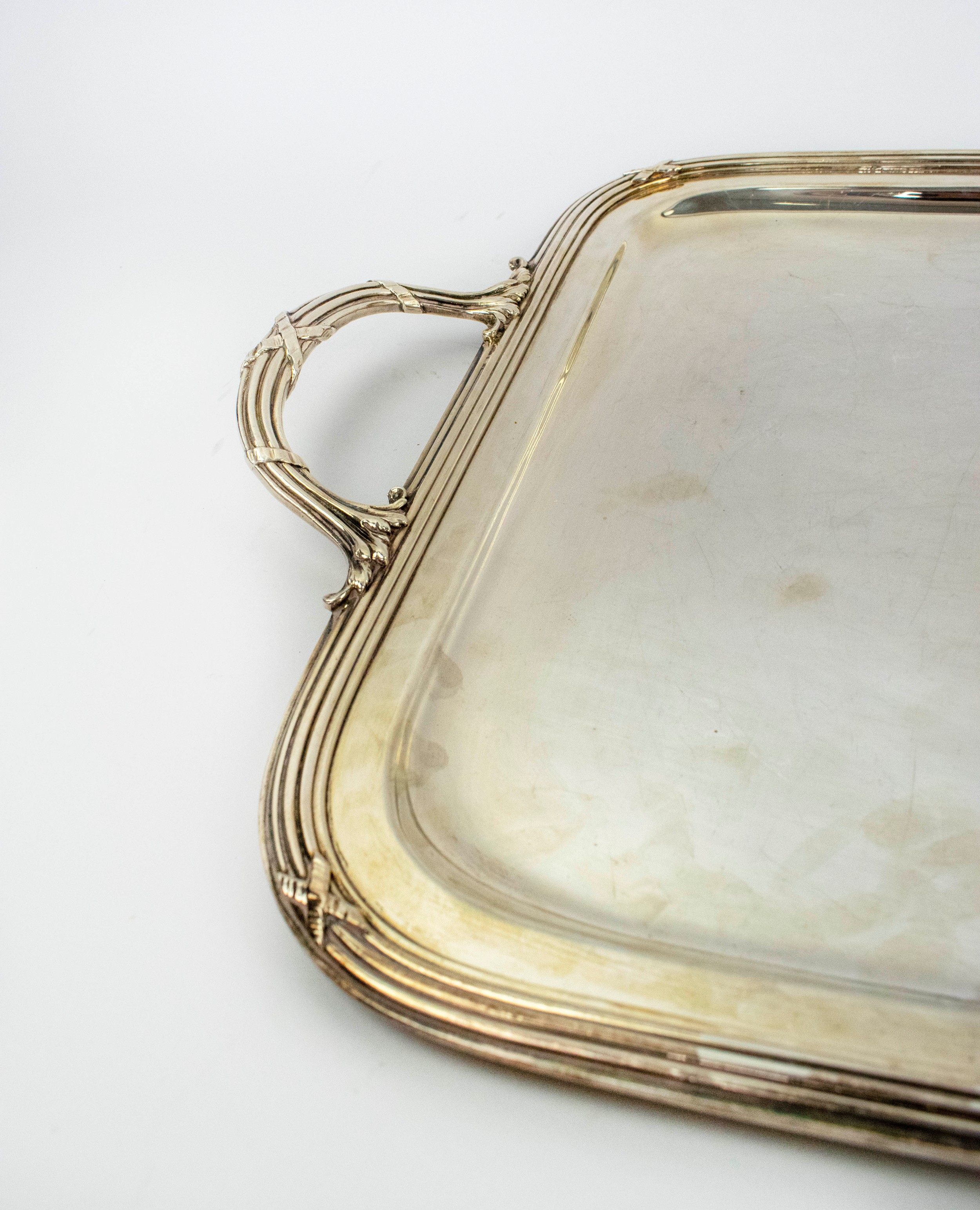 SERVING TRAY, white metal, Neo Classical ribbon pattern design indistinctly marked to bottom edge, - Image 2 of 3