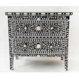 COMMODE, moorish style mother of pearl and bone all over inset with two long drawers, 82cm x 45cm