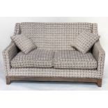 SOFA, 1970's style geometric upholstered with feather filled cushions and tapering supports, 163cm
