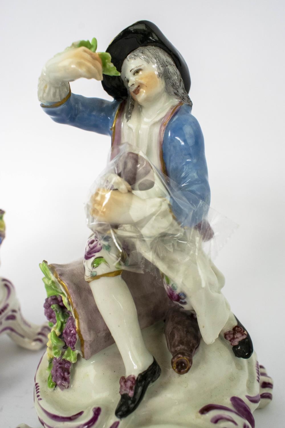 BOW PORCELAIN FIGURES, late 18th century Rococo, a lady with a basket of flowers and a gentleman - Image 3 of 6