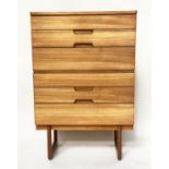 UNIFLEX TALL CHEST, 1970s teak with six long drawers with contrast wood recessed handles and splay