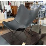 CUERO DESIGN PAMPA MARIPOSA BUTTERFLY CHAIR, 87cm W x 94cm H with a black leather seat.