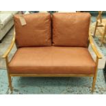 SOFA, 1960's Danish style design, tanned leather cushions, 119cm W.