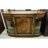 CREDENZA, Victorian burr walnut and marquetry circa 1860, curved glazed doors to each end, marquetry