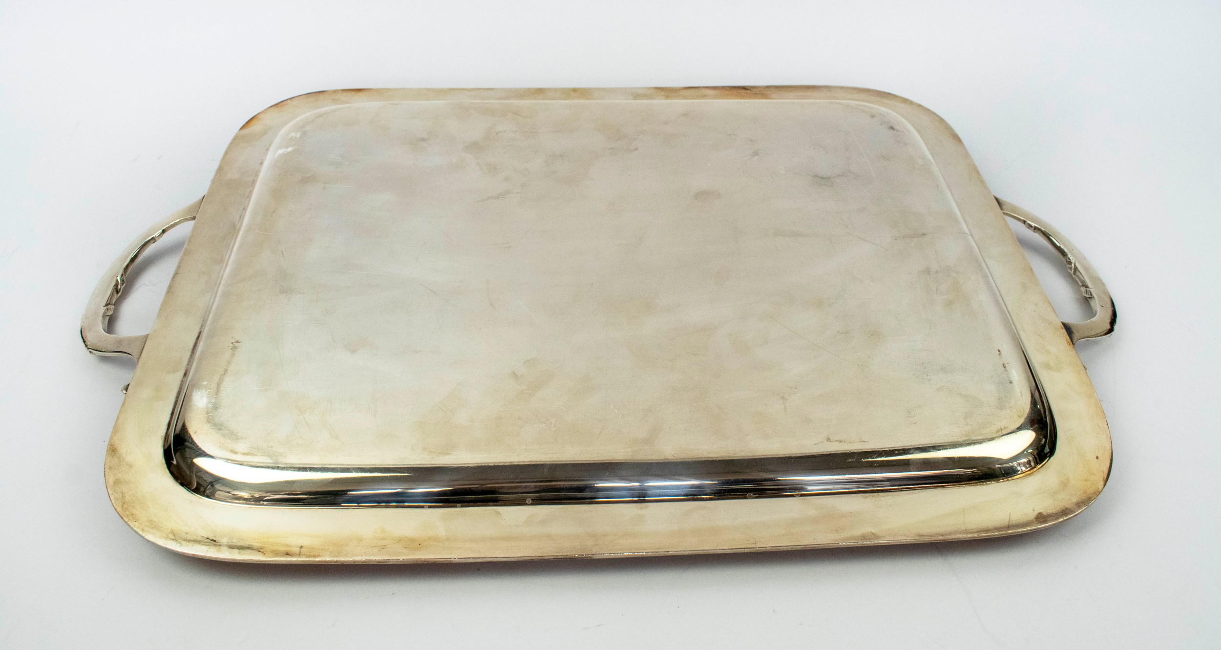 SERVING TRAY, white metal, Neo Classical ribbon pattern design indistinctly marked to bottom edge, - Image 3 of 3