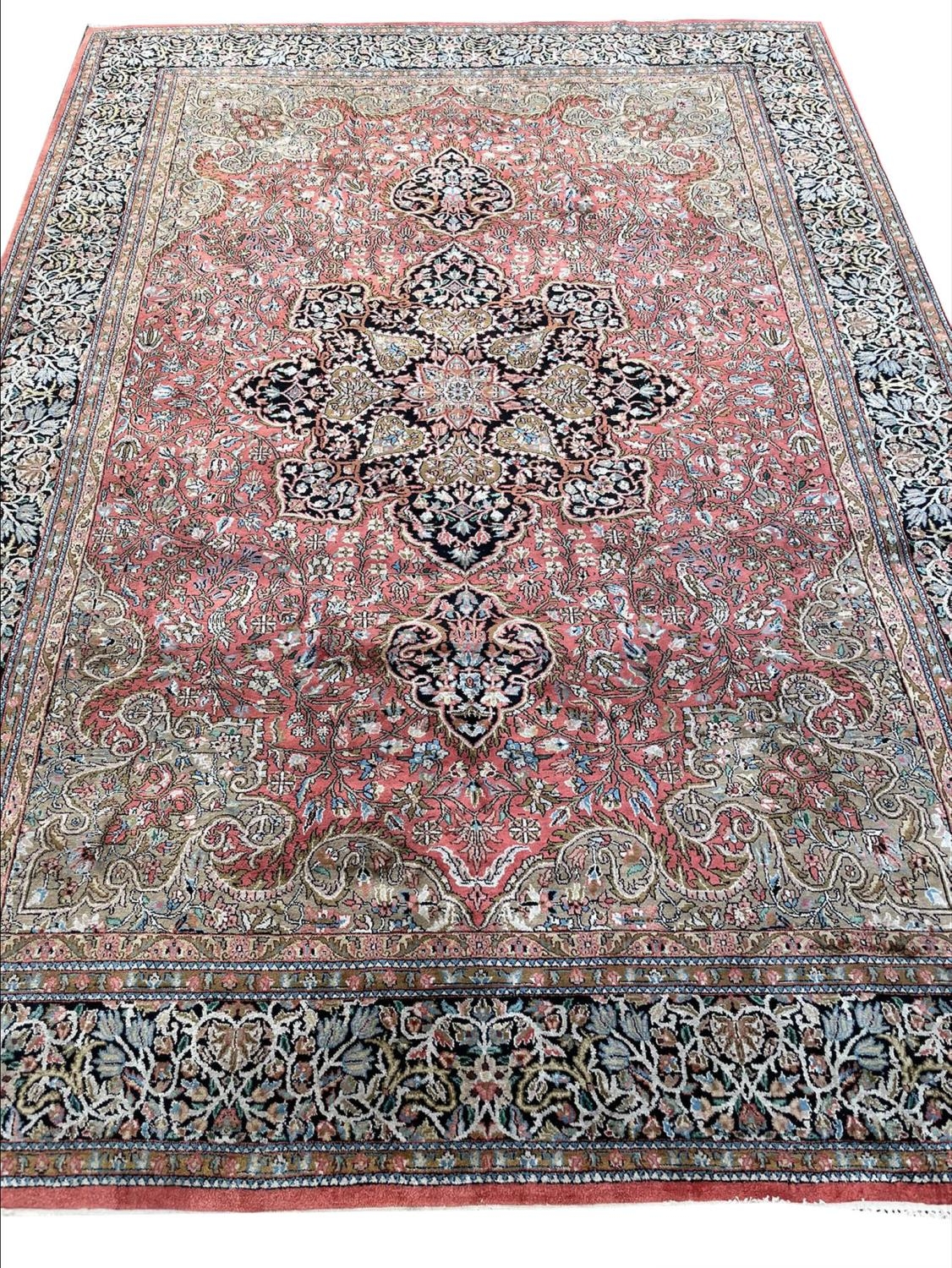 FINE KASHMIR SILK CARPET, 292cm x 210cm.