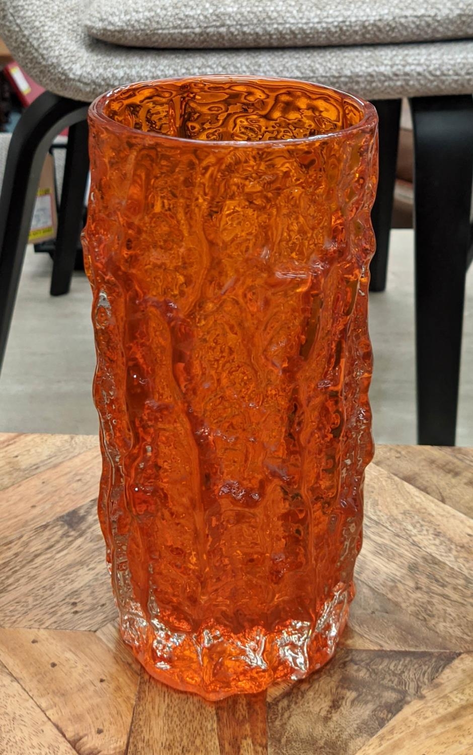 ART GLASS VASES, three, to include a Whitefriars tangerine bark vase and two others, largest 33cm H. - Image 4 of 8