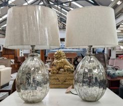 TABLE LAMPS, a pair, 72cm H 1950's Italian style eglomise inspired finish, with shades. (2)
