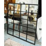 ARCHITECTURAL WALL MIRROR, black painted metal frame with overlaid detail, 120cm x 118cm.