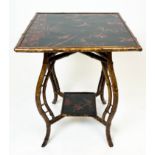 LAMP TABLE, 19th century bamboo and Chinoiserie lacquered, 73cm H x 56cm x 56cm.