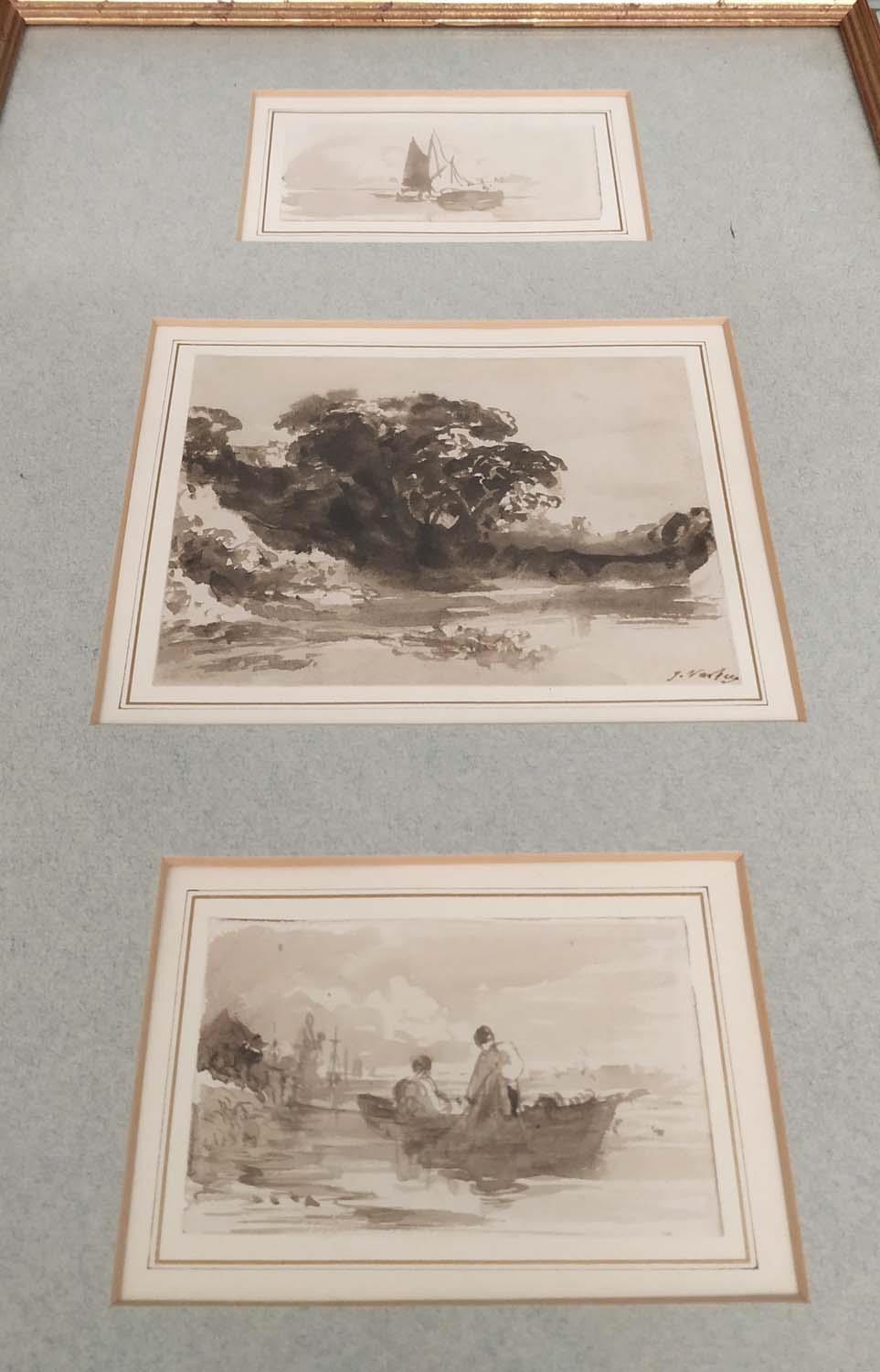 JOHN VARLEY (1778-1842) 'Landscapes and Seascapes' ink and wash, varying sizes, six in two frames. - Image 2 of 6