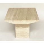 OCCASIONAL TABLE, 1970s Italian travertine marble square with shaped sides and plinth, 60cm x 60cm x