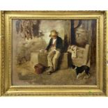 WILLIAM COLLINS RA (1738-1897) Man with Dog, oil on canvas, 47cm x 340cm, framed and signed.