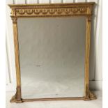 OVERMANTEL MIRROR, 19th century Neoclassical giltwood and gesso with swag frieze and fluted columns,